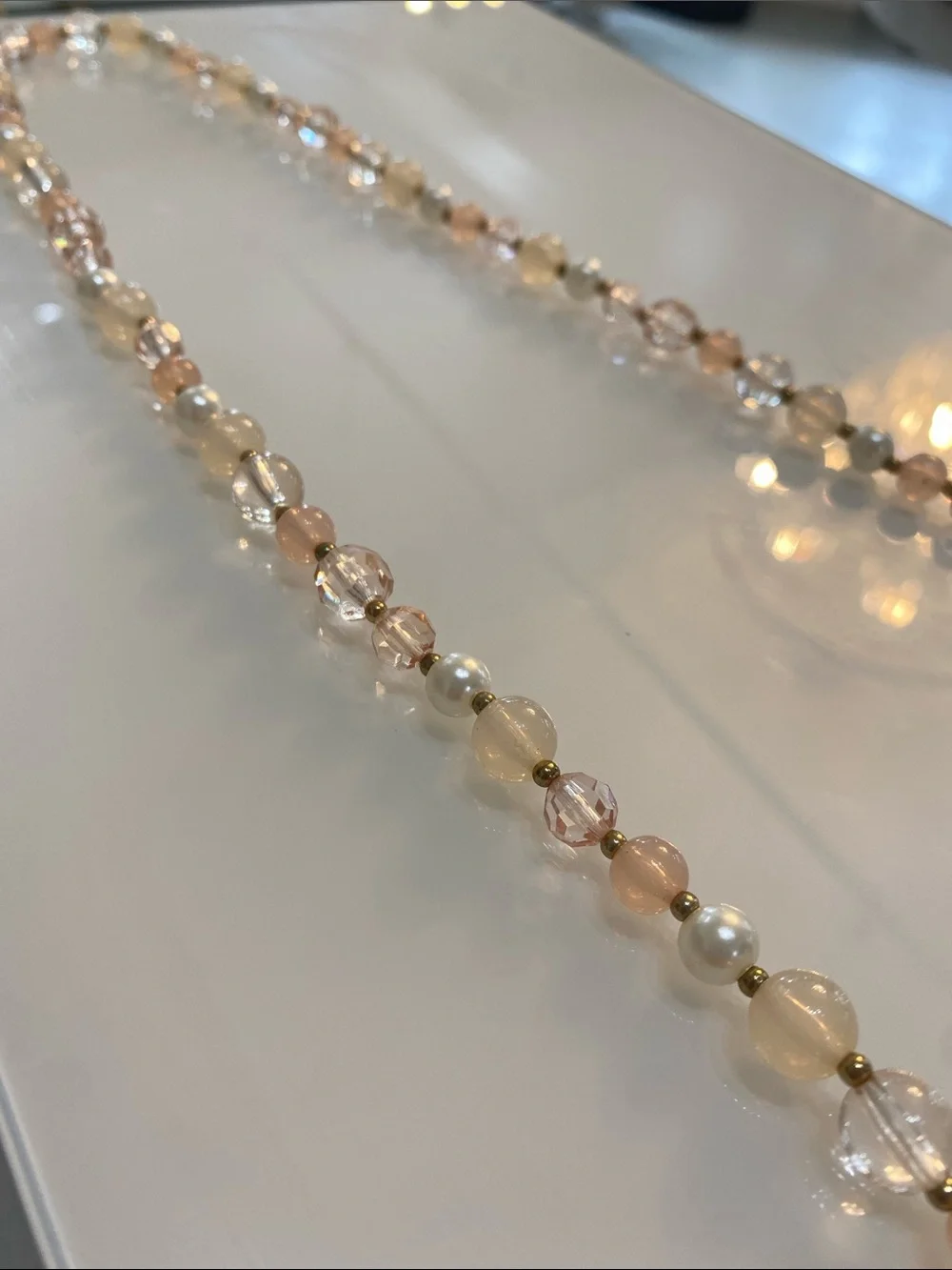 Elegant Peach Pearl Beaded One-Strand Necklace
